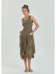 Pera Patterned Sleeveless Paisley Tie Waist Dress